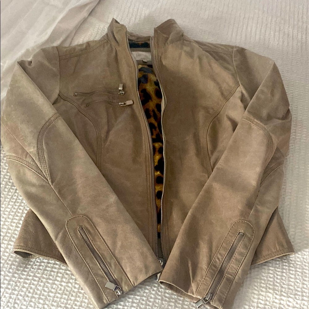 Laundry By Shelli Segal Beige Leather Jacket